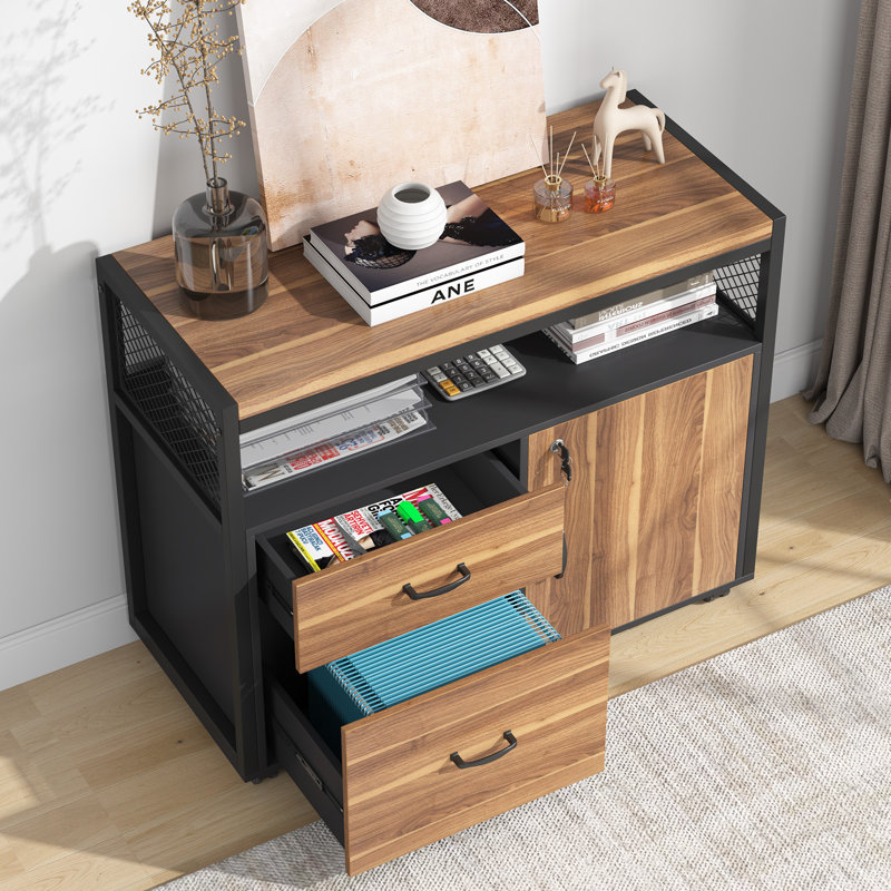 Bureau de direction et classeur latéral 2 pièces Lympsham, Brun / Noir, H 29 po x l 55 po x P 55 po