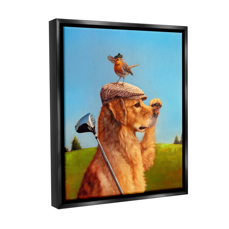 «Bird and Dog Golfing» par Lucia Heffernan sur, H 31 po x l 25 po, Noir