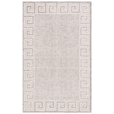 Khamryn Hand Tufted Wool Cotton Geometric Rug in Dark Gray/Ivory/Beige