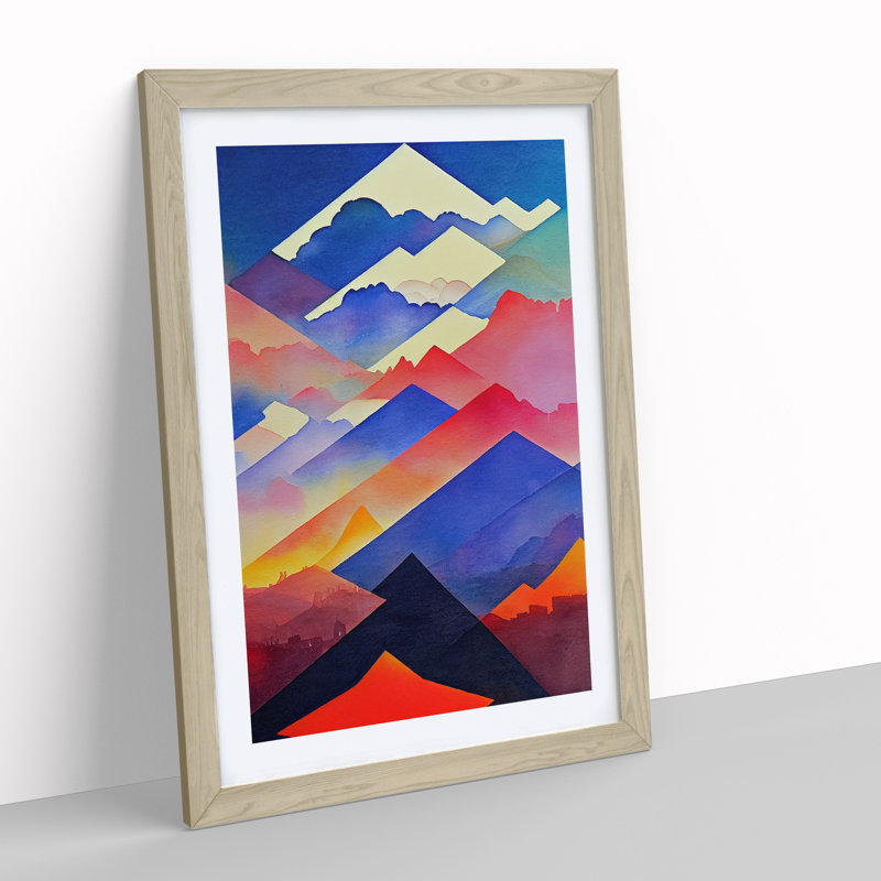 Watercoloured Mountain Landscape No.3 - Framed Print, Oak Framed, 34cm H x 25cm W x 2cm D
