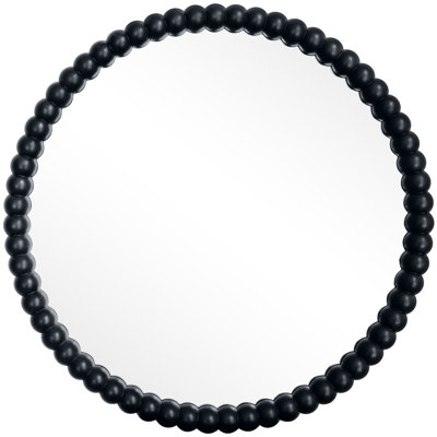 Ayde Round Solid Wood Bead Accent Mirror Home Decoration