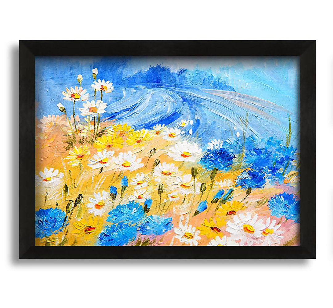 Gerahmtes Leinwandbild Daisy Yellow Blues