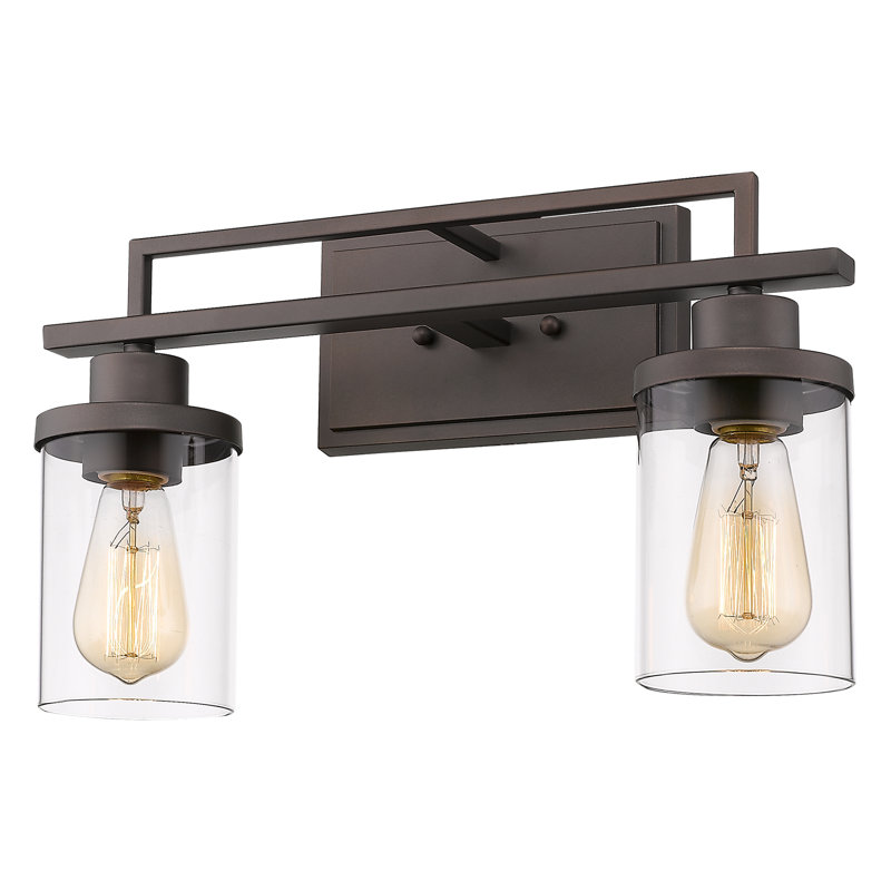 Éclairage pour salle de bain 2 lumières avec verre transparent de style maison de campagne, Bronze huilé, 2