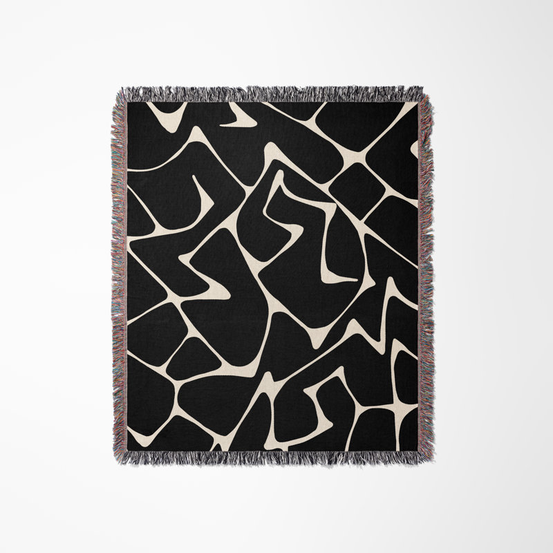 Jeté 100% coton abstrait Mola, Noir / Beige, L 60 po x l 50 po
