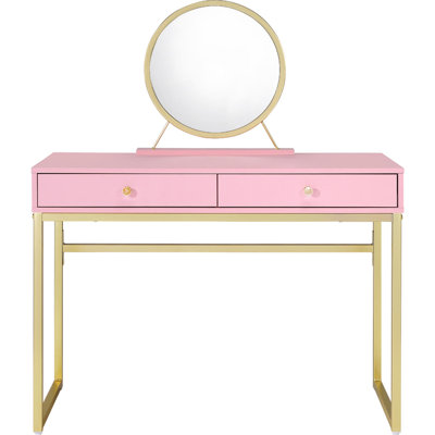 2 Drawers Vanity Desk with Mirror and Jewelry Tray