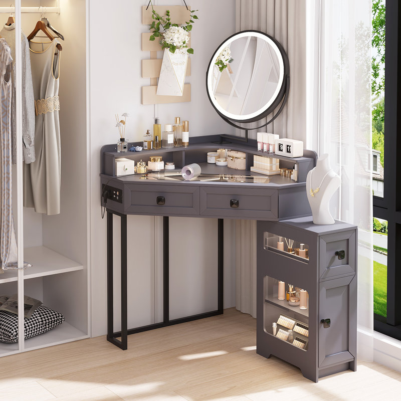 Dressing Table with Mirror, Grey