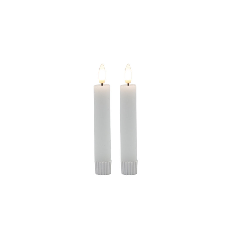2 Pc  Sm Champagne Taper Flameless Candle, White