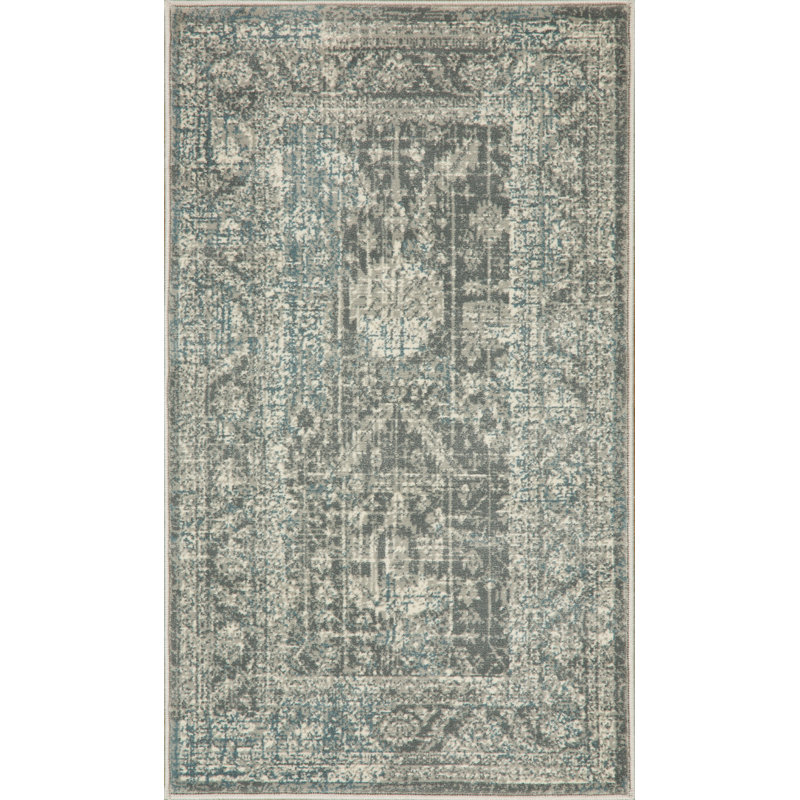Ostergren Collection Grey/Blue Transitional Oriental Area Rug, Rectangle 5'3" x 7'8"
