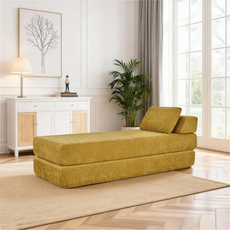 Lit de jour convertible et lit d'invité dépliant avec grand matelas, Doré