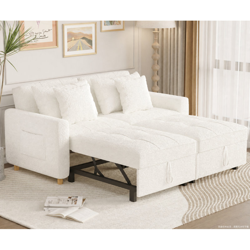 Borchert 2 Seater Fabric Sofa Bed, White Teddy
