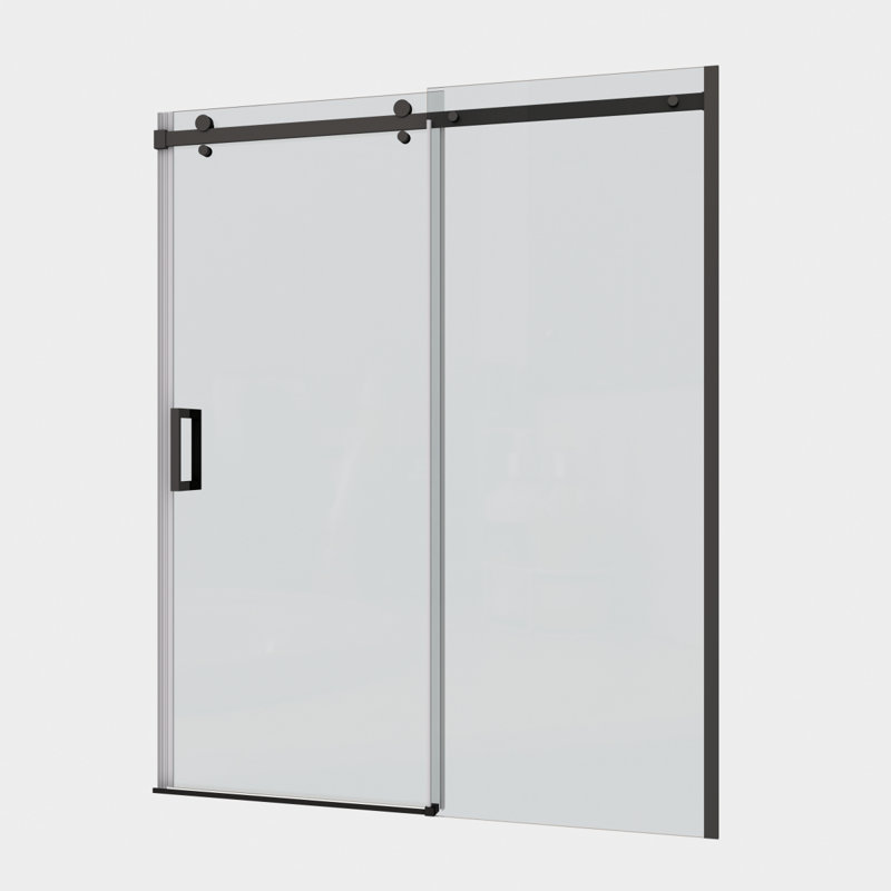 Glass Shower Door, Sliding Door, With 5/16" Tempered Glass And Matted Black  Finish 6074, Matte Black