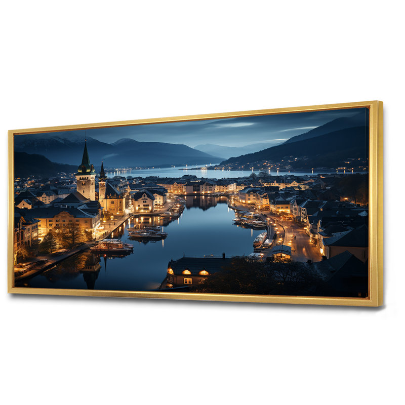 Faux de l'Allemagne, Allemagne, Alesund, art mural, Cadre flottant doré, H 28 po x l 60 po x P 1,5 po