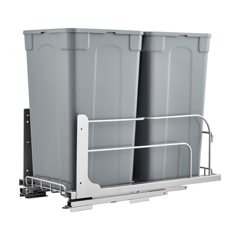 Double Pullout Waste Container Kitchen Trash Can with Soft Close Grey 27QTx2