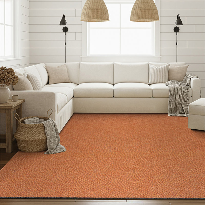 Brenly Geometric Machine Washable Non Skid Indoor Area Rug - Orange, Rectangle 8'10" x 12'2"