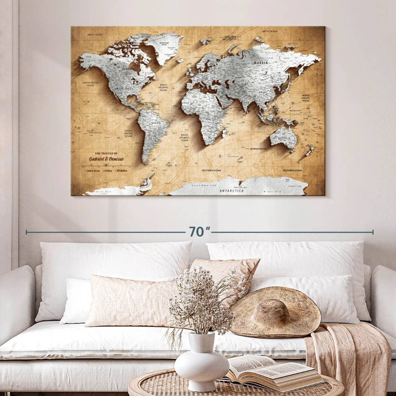 Carte du monde personnalisée punaise II, H 34 po x l 51 po, Oui