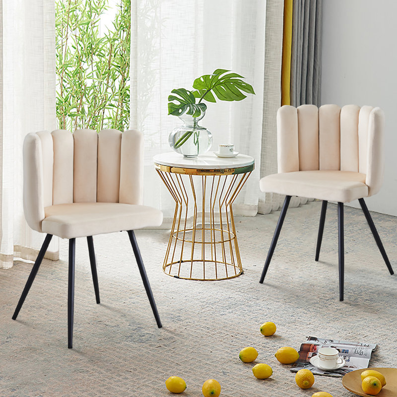 50cm H Velvet Upholstered Metal Dining Chair, Beige