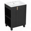 Meuble-lavabo 24 po avec lavabo, armoire de salle de bain avec tablette de porte, rangement latéral ouvert, structure en bois massif, porte à fermeture douce, noir-675429153