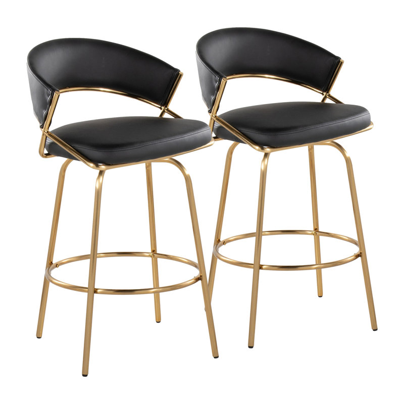 Tabouret de comptoir contemporain, Siège noir / cadre doré