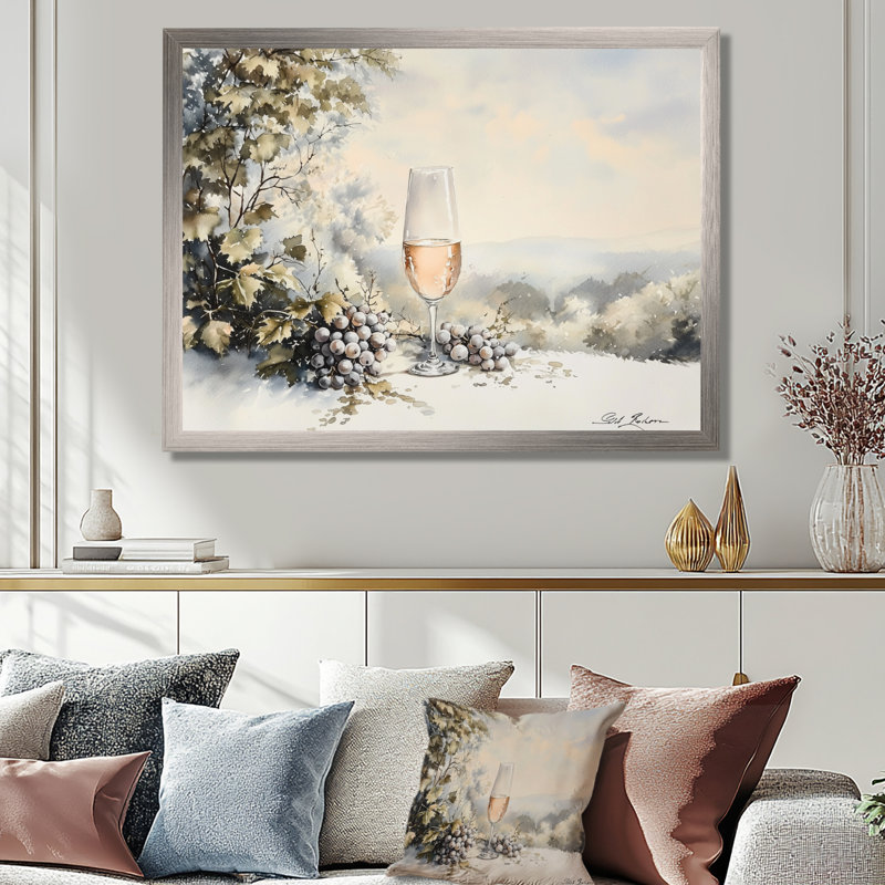 «Grape Wine Chardonnay Glass II», reproduction d'art vin et champagne, H 12 po x l 20 po, Argent argent