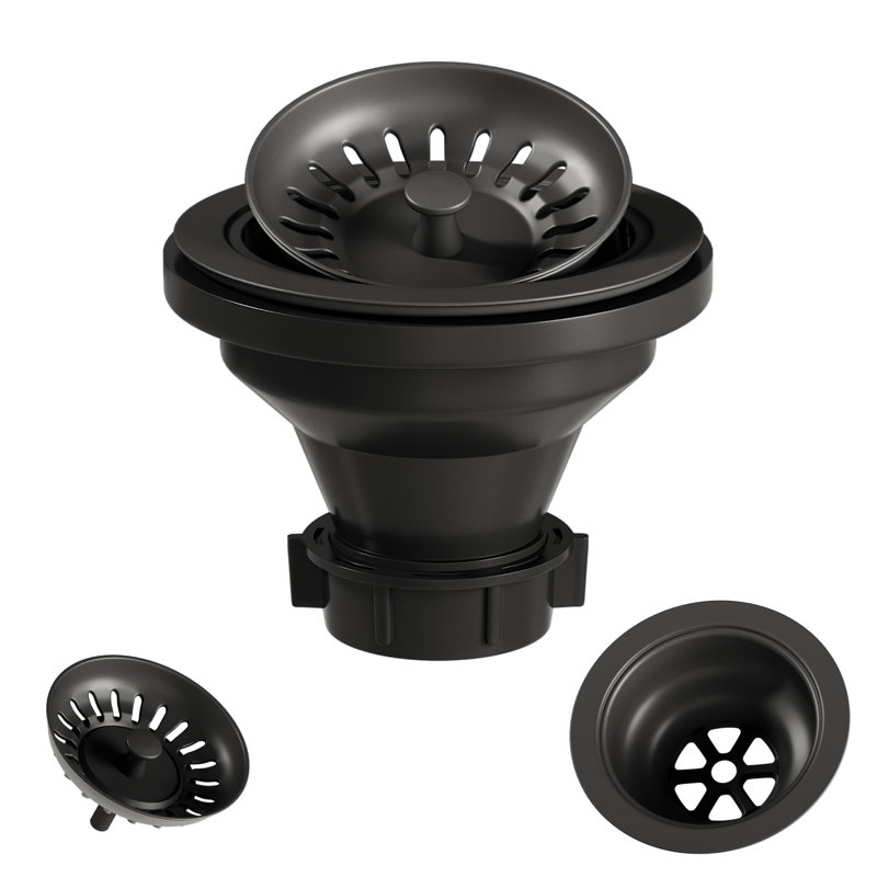 5 in. Kitchen Sink Drain Assembly with Strainer and Basket Stopper, Black