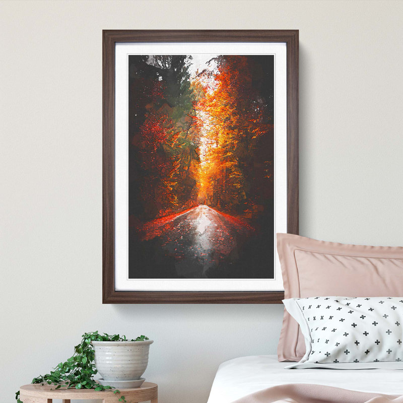Autumn Road in Austria in Abstract - Picture Frame Graphic Art Print, 65cm H x 48cm W x 2cm D, Walnut Framed