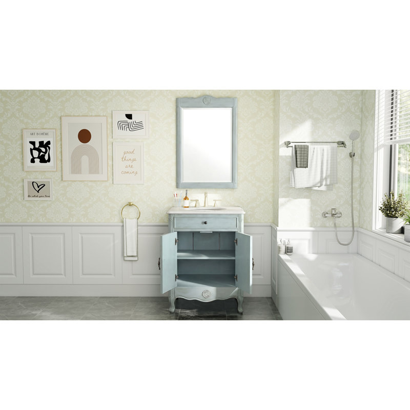 26'' Single Bathroom Vanity with Marble Top, Light Blue