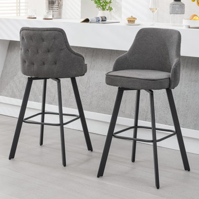 Swivel Linen Upholstered Bar Stool with High Back (Set of 2)