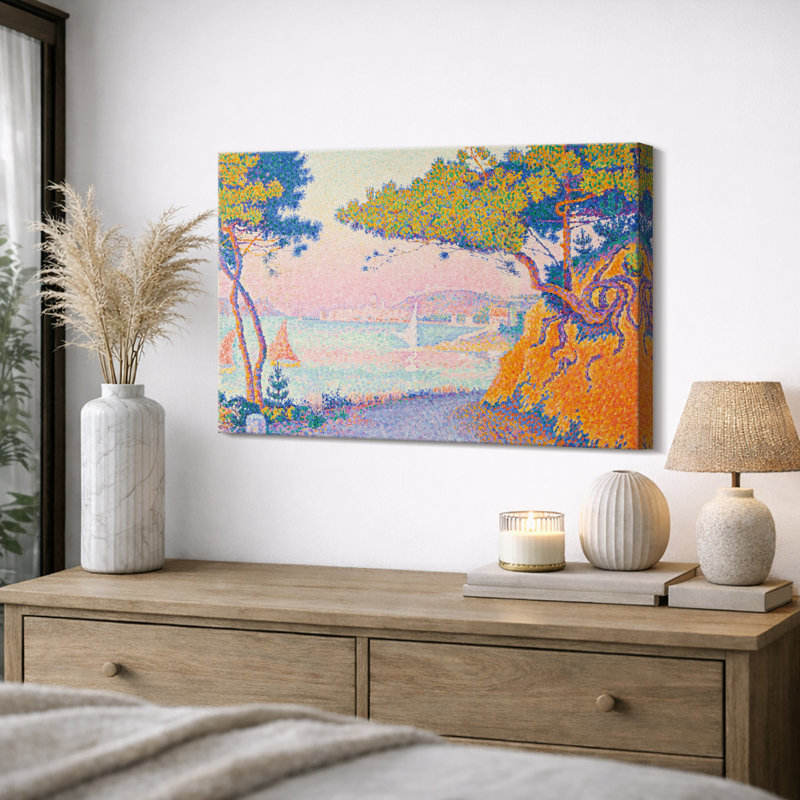 Illustration de paysage côtier coloré pointilliste, images de salon, impression sur toile encadrée, impression numérique.