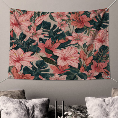 Pink Tropical Flowers Wall Tapestry - Floral Wall Decor