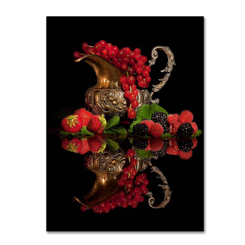Red Fruits Abstract Canvas Art with Ornate Pitcher