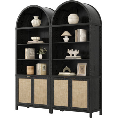 84.25''H Rattan Arched Bookcase With Adjustable Shelf
