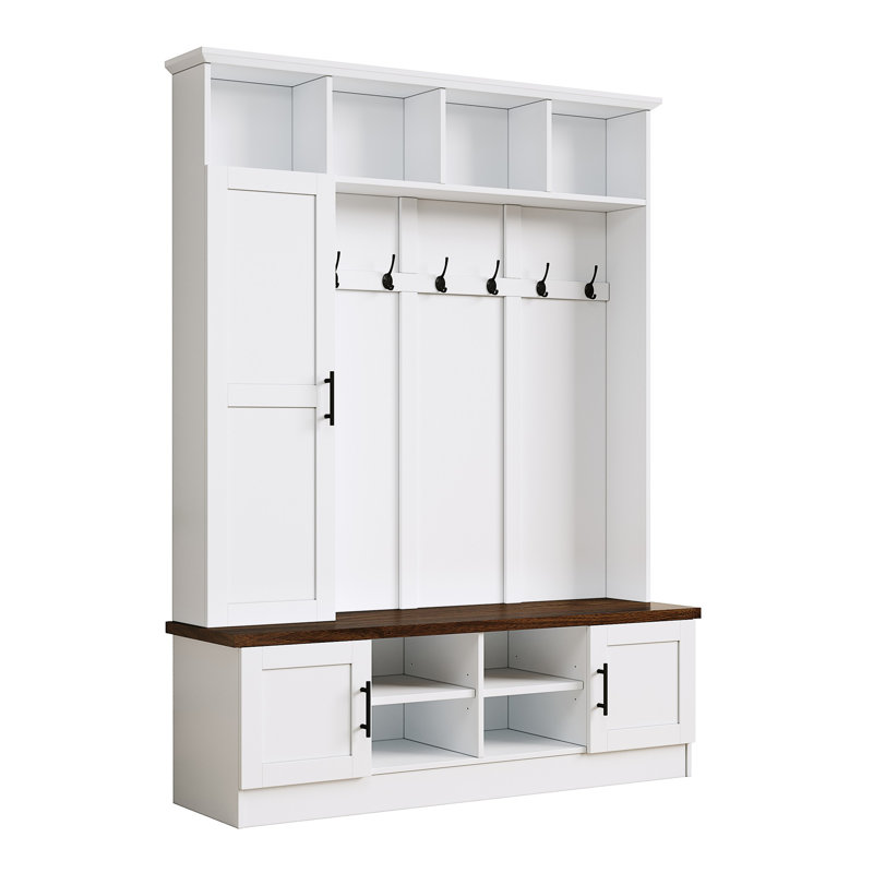 On-trend Versatile 3-In-1 Hall Tree With 6 Hooks, White/Deep Walnut