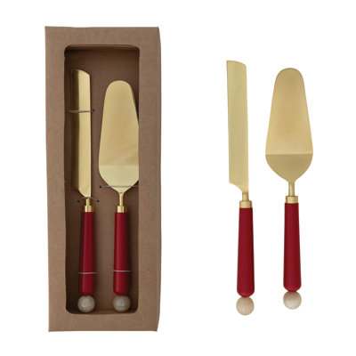 Stainless Steel Cake Servers with Marbled Resin Handles