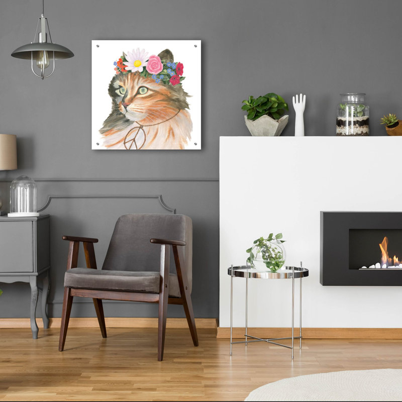Art mural en verre Cattitude 1 'par Myles Sullivan, H 24 po x l 24 po x P 0,2 po
