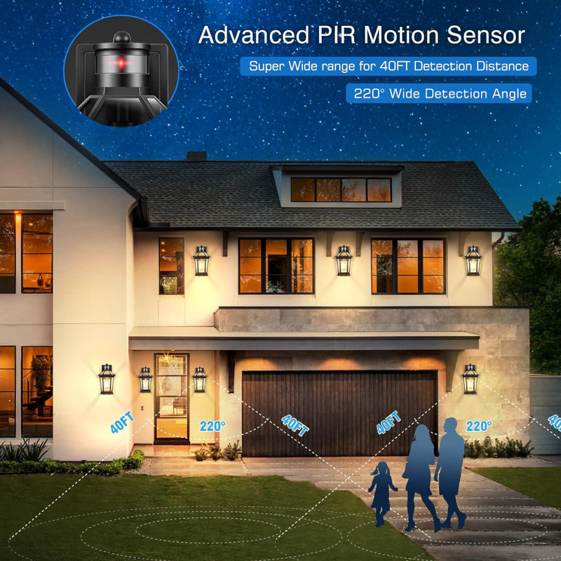 Outdoor Wall Lights With Motion Sensor, Dusk To Dawn Outside Porch Lights Lantern, Waterproof Weather Resistant Exterior Lights For House, Doorway, Garden, Home With Clear Glass Shade