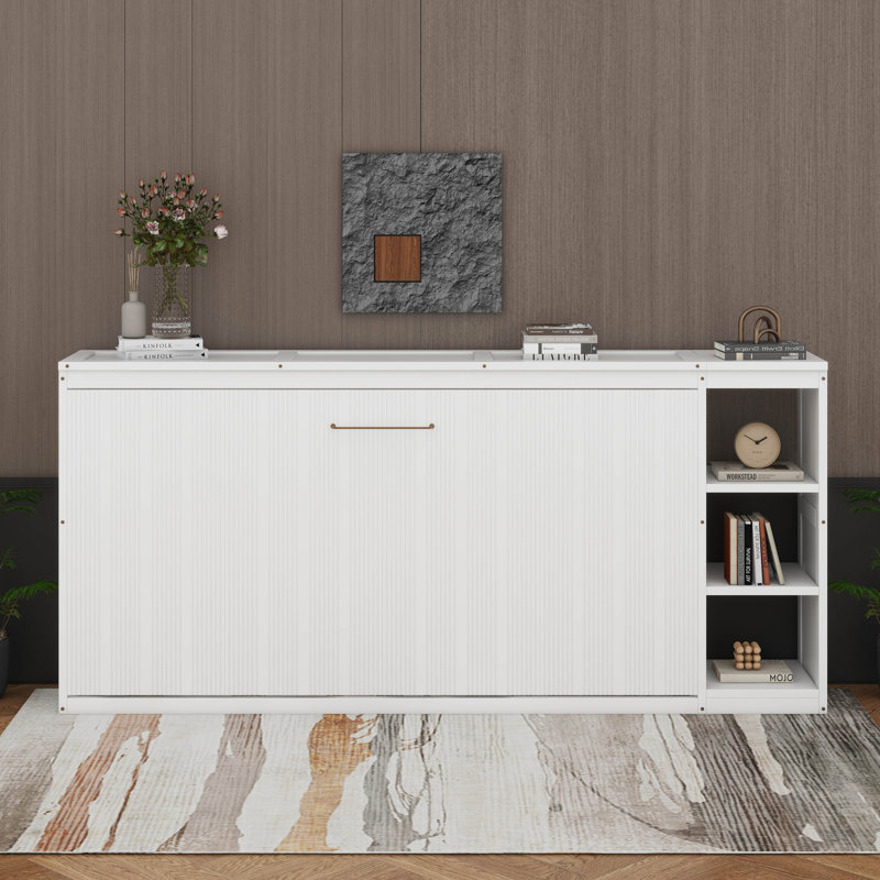 Lit escamotable simple avec bibliothèque, Blanc