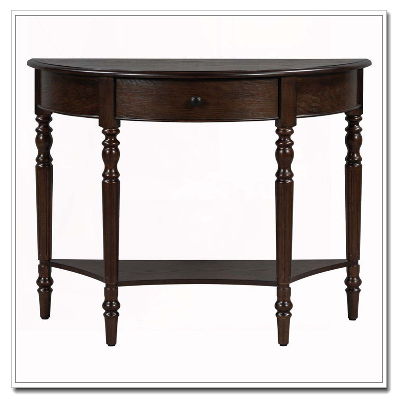 Half Moon Console Table with Drawer & Shelf, Espresso