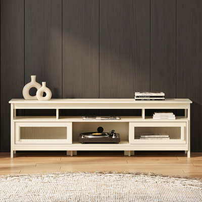 65-inch Wooden TV Stand with Storage, Sideboard with Sliding Doors & Double-layer Storage, Living Room Media Console with Cable Hole, Suitable for Living Room, Bedroom, Study