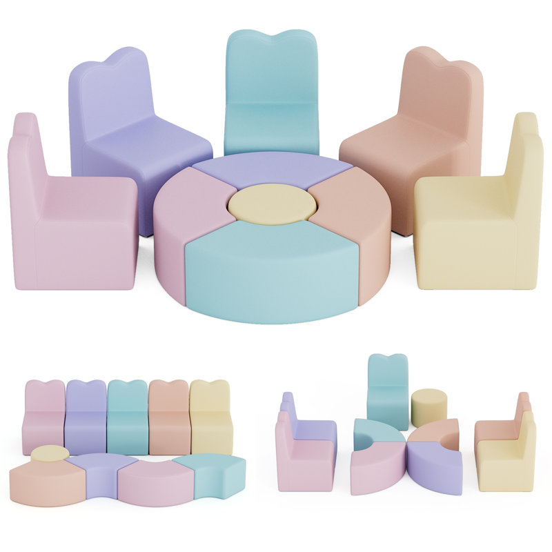 Kids Sofa Set, Daycares Chairs For Toddlers Activities, Colorful Modular Flexible Seating Set For Home Preschool Playroom, 10 Piece
