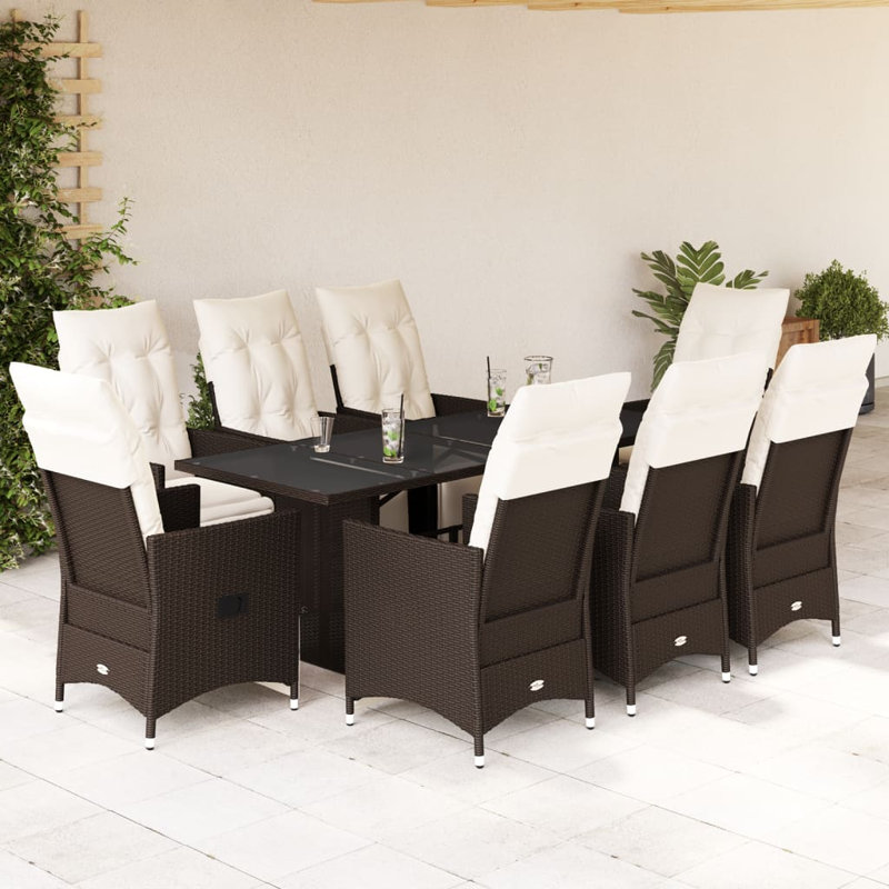 Ensemble bistro de patio avec coussins en rotin de polyester brun, H 29,5 po x l 35,4 po x P 35,4 po, 2