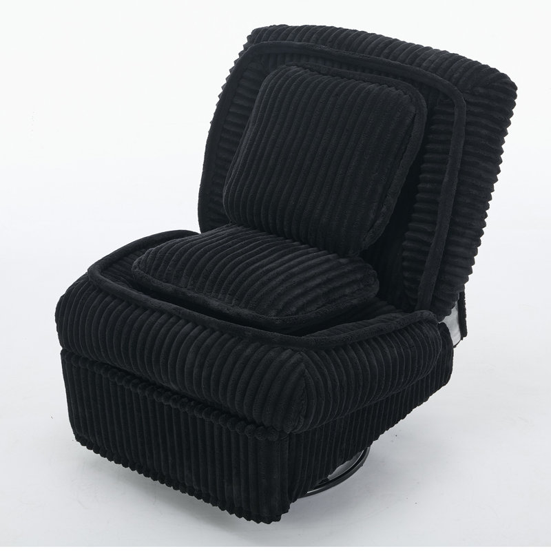 Chaise berçante pivotante rembourrée, Velours côtelé noir / polyester
