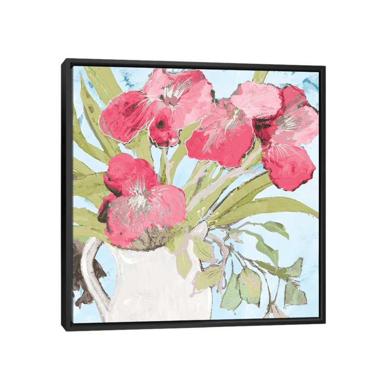Spring Vase by Robin Maria - Painting on Canvas, Black Floater Frame, 66.04 cm H x 66.04 cm W