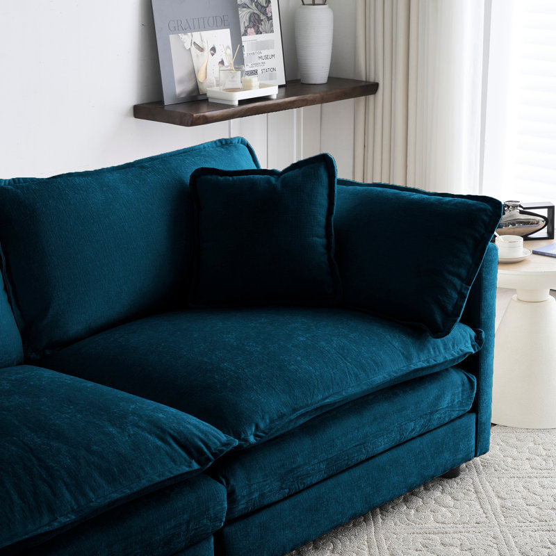 4 modulaires avec 2 places et repose-pieds en chenille bleue
