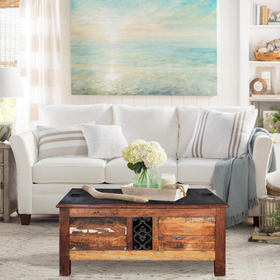 Table basse de style campagnard carré en bois récupéré