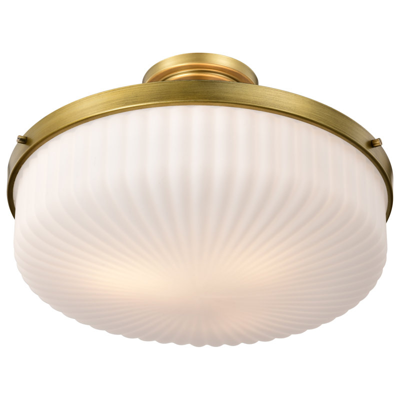 Sifuentes - Semi Flush Mount - Natural Brass Finish - Frosted Ribbed Glass, Natural Brass