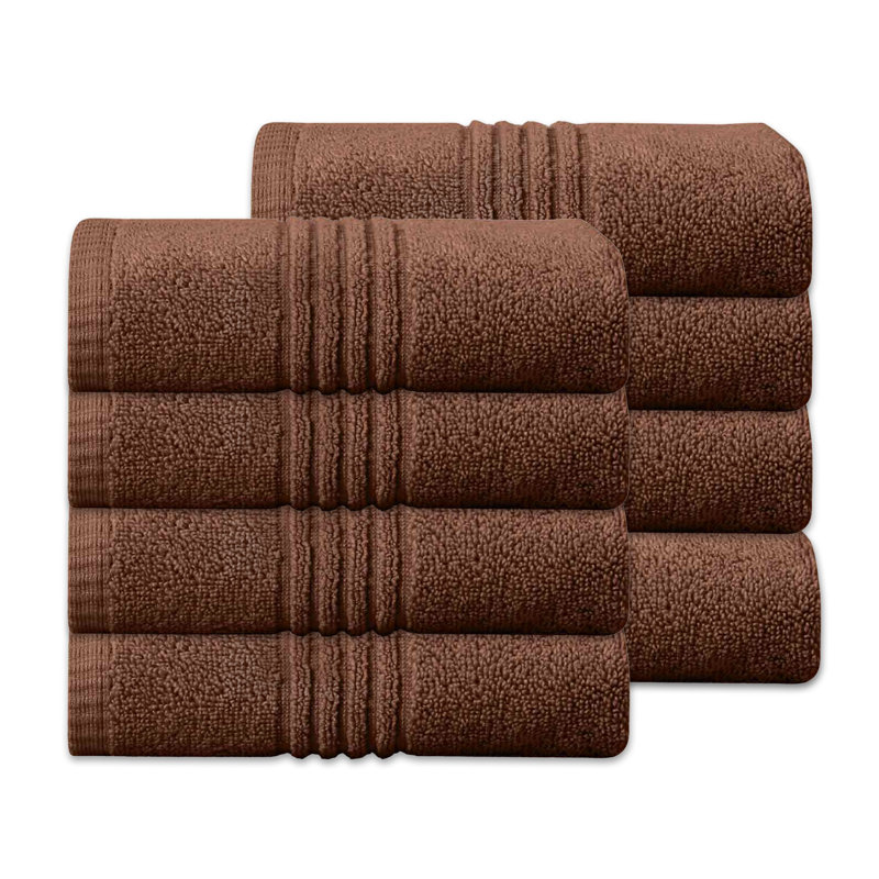 Home Weavers - Ensemble de serviettes de bain 100% coton 100% coton zéro torsion Robbin 500 g / m², 16 po x 24 po (8) (8 serviettes à main), chocolat