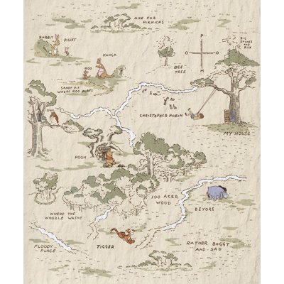 4 Pieces Winnie the Pooh Map 2m x 2.4m Matte Wall Mural