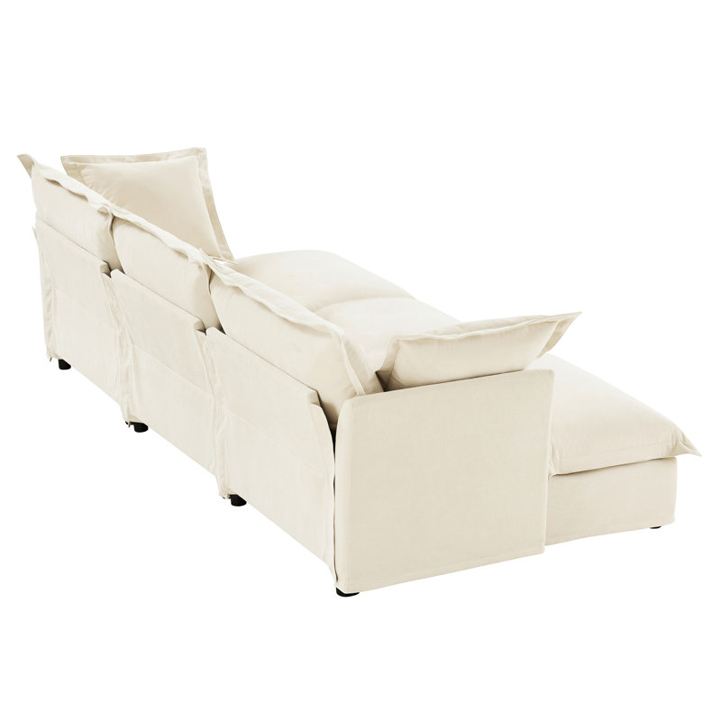 Moderne 3 avec 3 repose-pieds, chenille crème, salon relaxant et repose-pieds spacieux