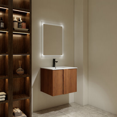 Meuble-lavabo flottant 24 po avec lavabo et portes à fermeture en douceur, ébène brun