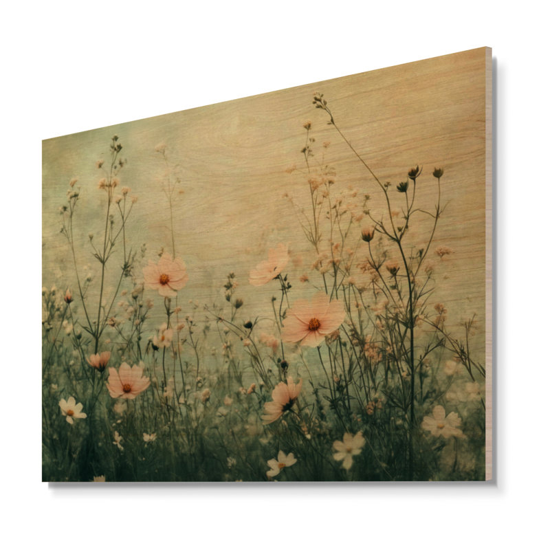 Soft Meadow Bloom II - Art mural en bois de chalet, 30" H x 40" W, Rectangulaire